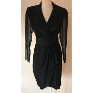 BB Collections • 8 • Oversize Lapel Blazer Wrap Dress Black Draped Skirt Vintage